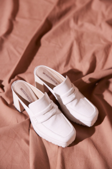 Square Toe Loafer Mules White