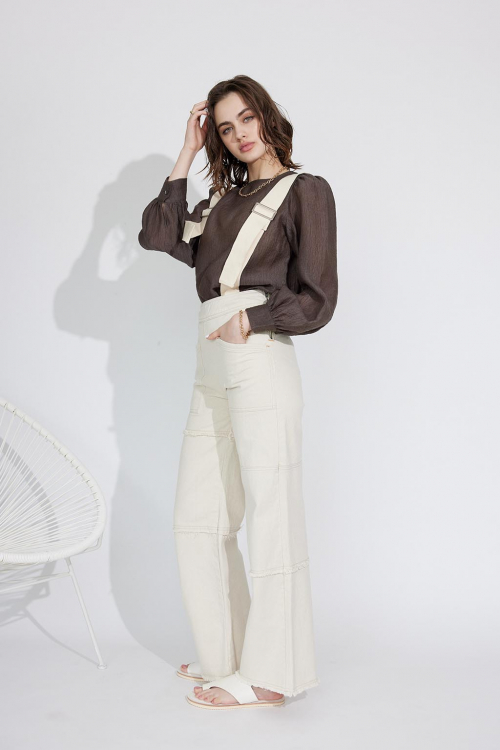 Patchwork Straight Pants Off White - ALEXIA STAM
