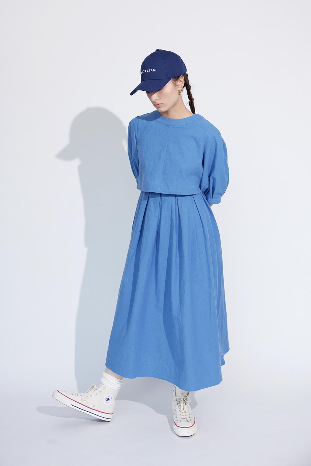 puff-sleeve-cropped-top&dress-set-blue-01