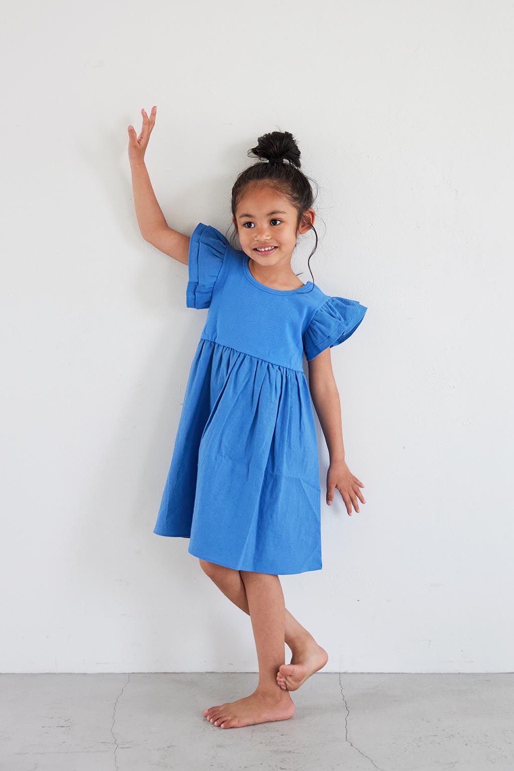 BABY ALEXIA Frill Sleeve Dress Blue1