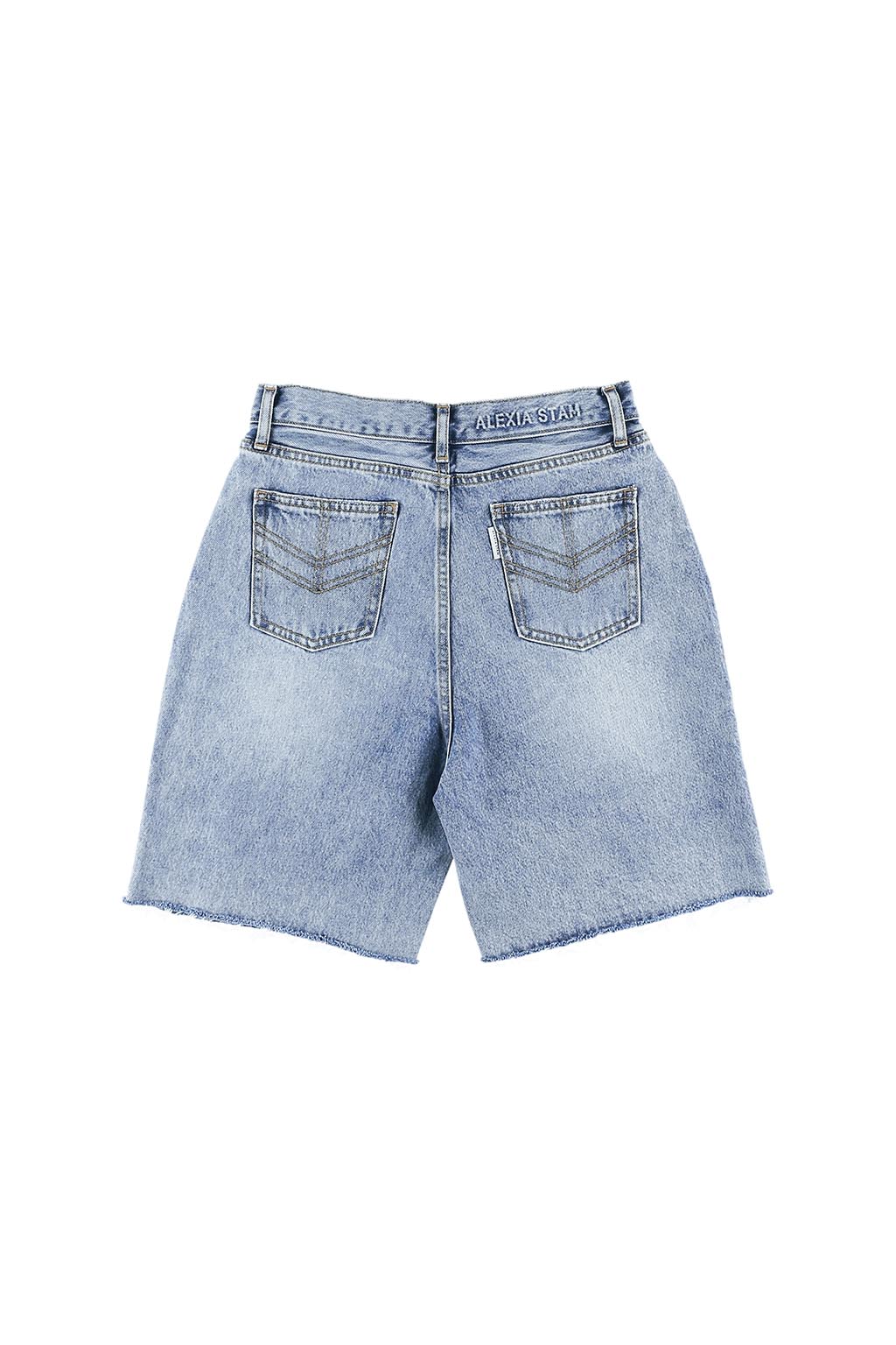 Frayed Waistband Denim Shorts Washed Blue 8