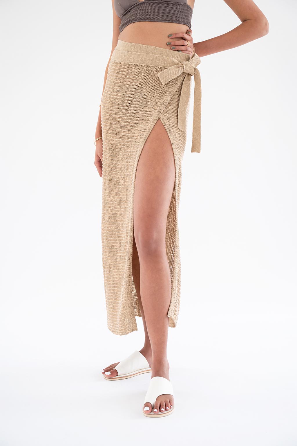 Knit Wrap Skirt Beige 1