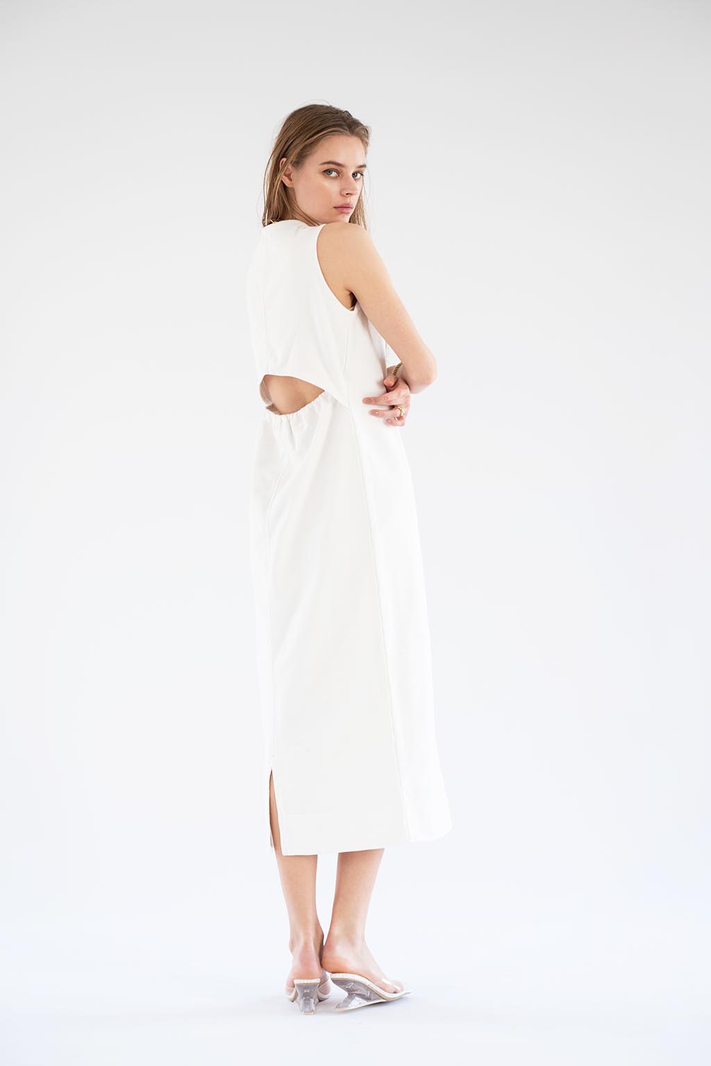 Open Back Sleeveless Dress White 1