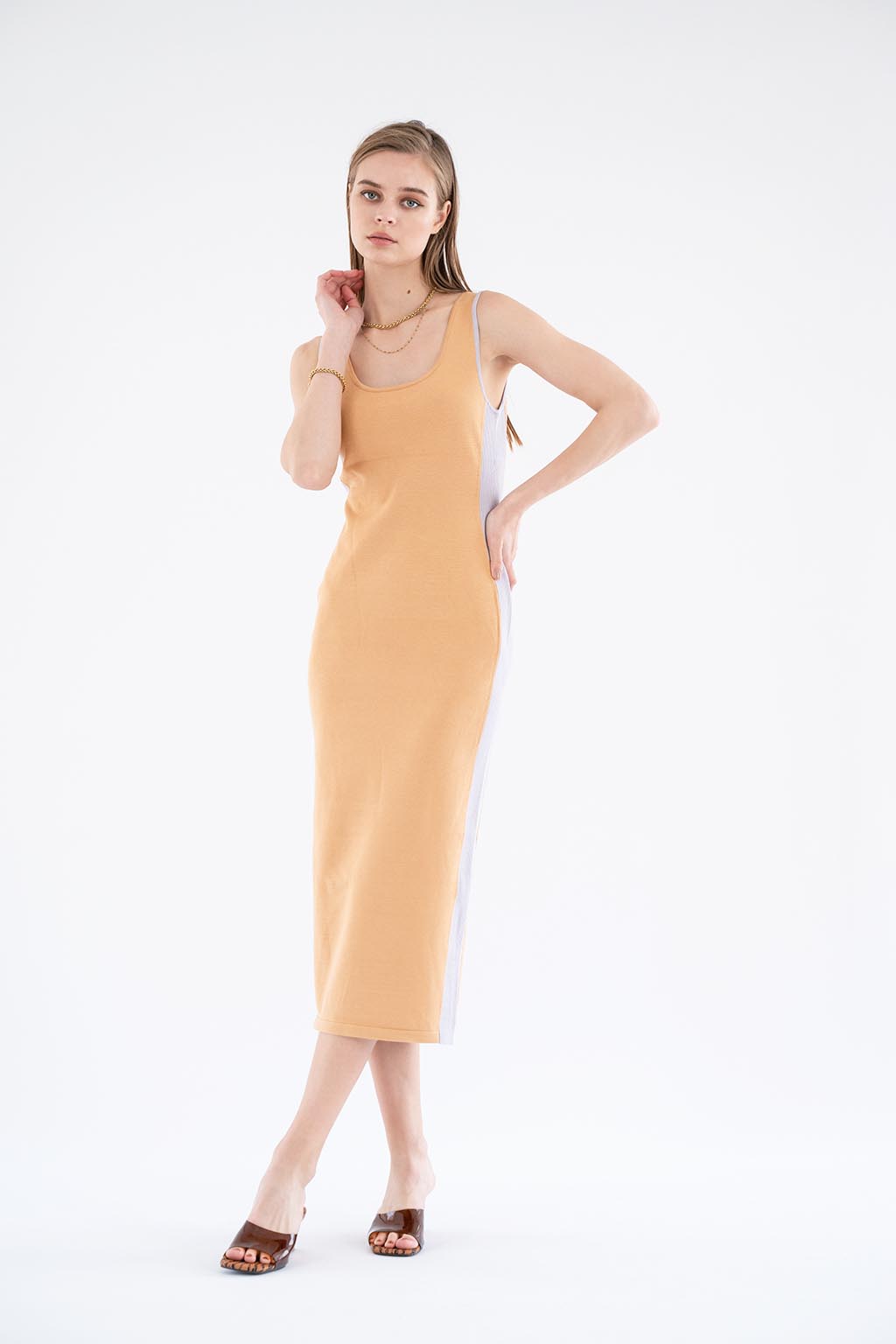 Sleeveless Knit Midi Dress Orange3