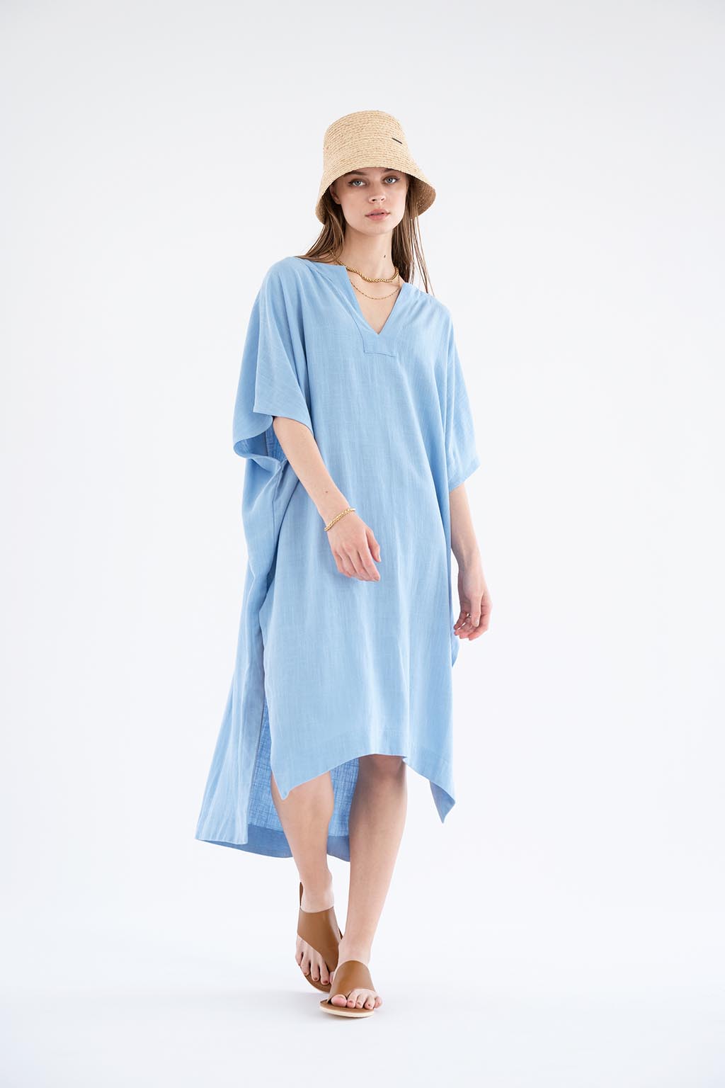 Slit Neck Relax Dress Light blue 1