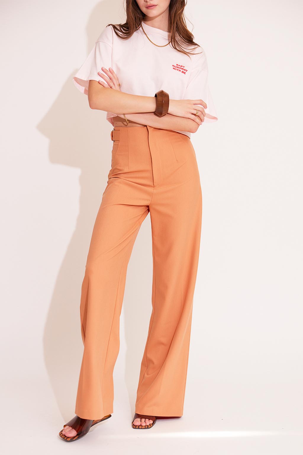 Waist Belted Color Pants Orange 3
