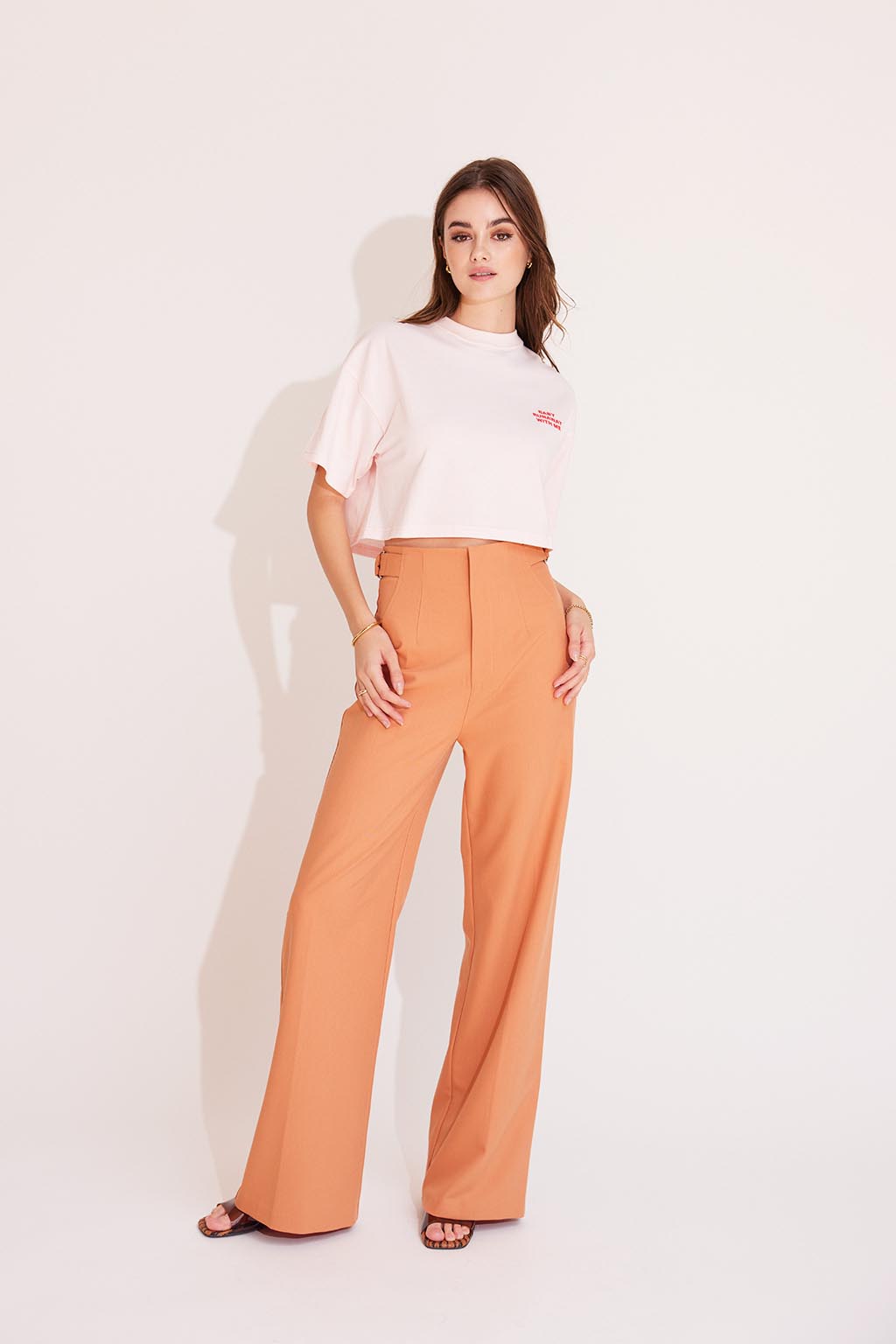 Waist Belted Color Pants Orange 7