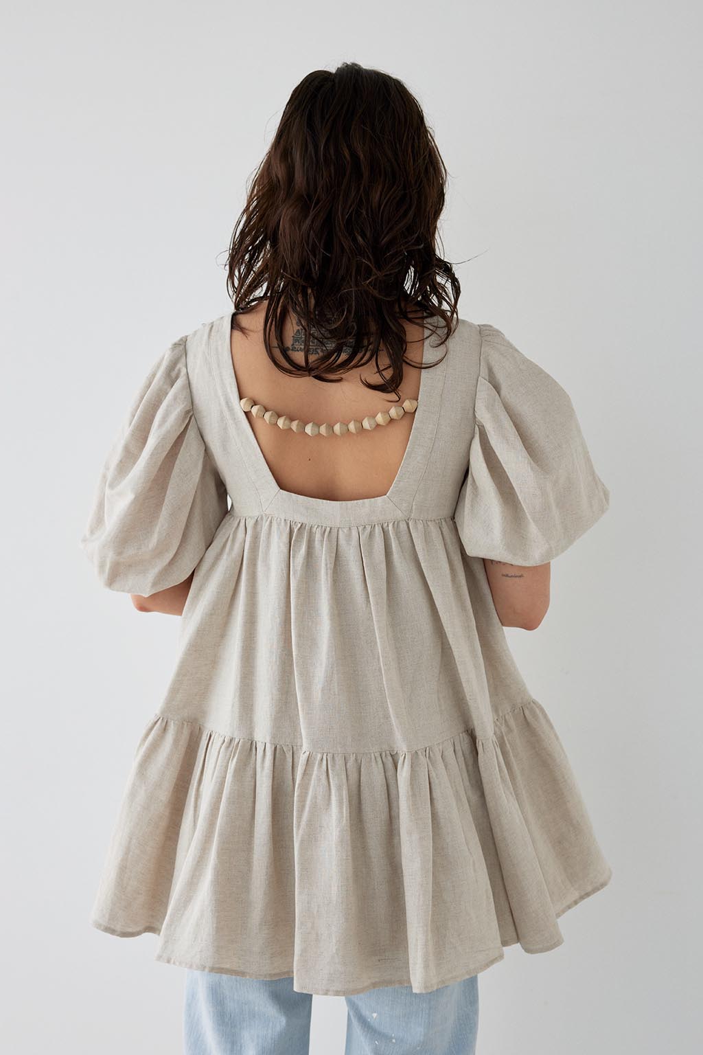 Cotton Linen Tiered Short Dress