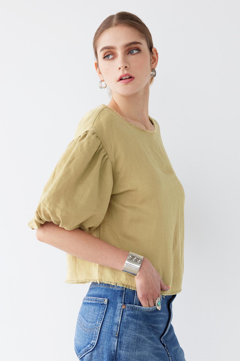 Back Ribbon Puff Sleeve Top - ALEXIA STAM