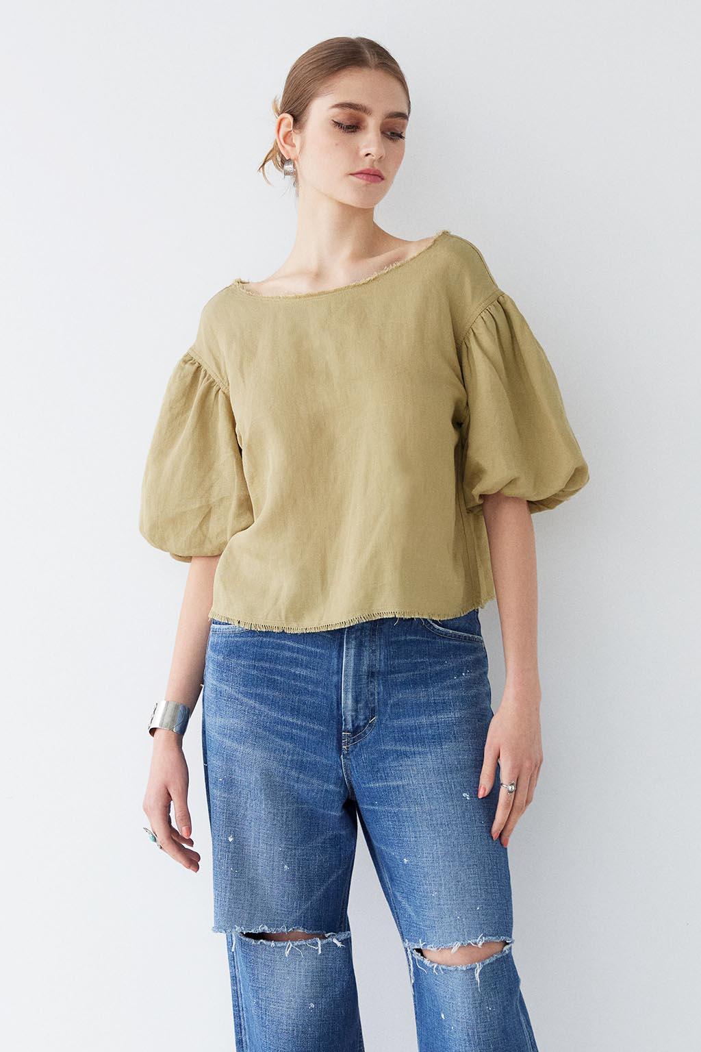 Back Ribbon Puff Sleeve Top - ALEXIA STAM