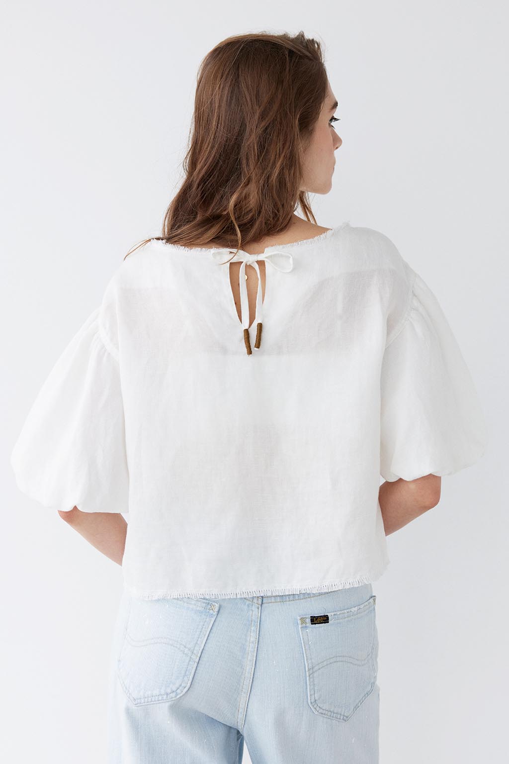 Back Ribbon Puff Sleeve Top