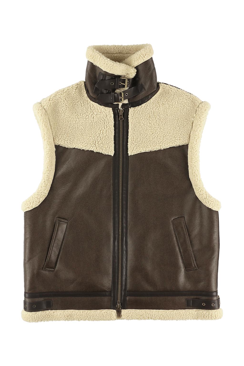 Oversized Boa Eco Leather Vest Brown - ALEXIA STAM