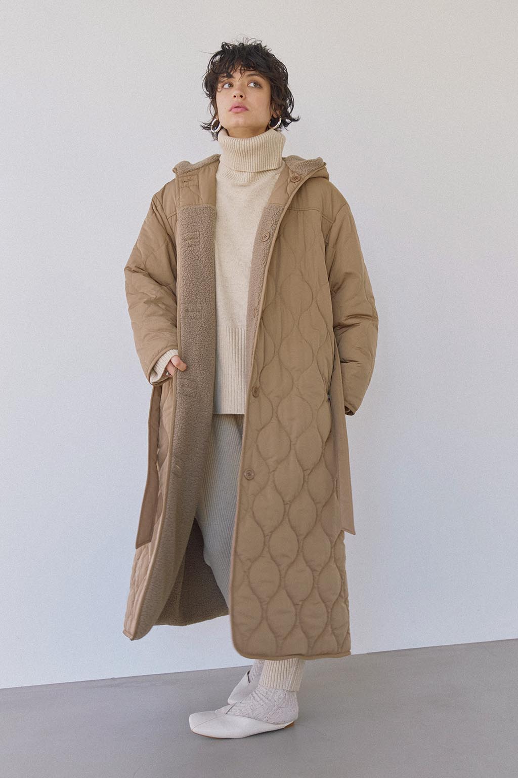 Reversible Quilting Padded Long Coat Beige   ALEXIA STAM