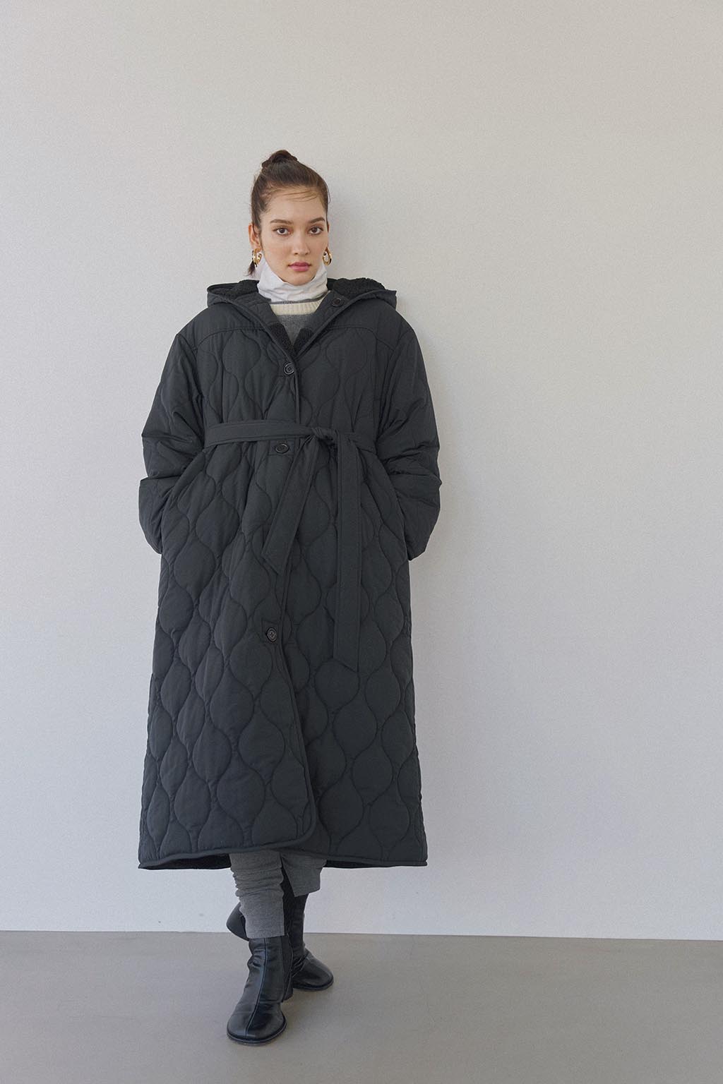 Reversible Quilting Padded Long Coat Black - ALEXIA STAM