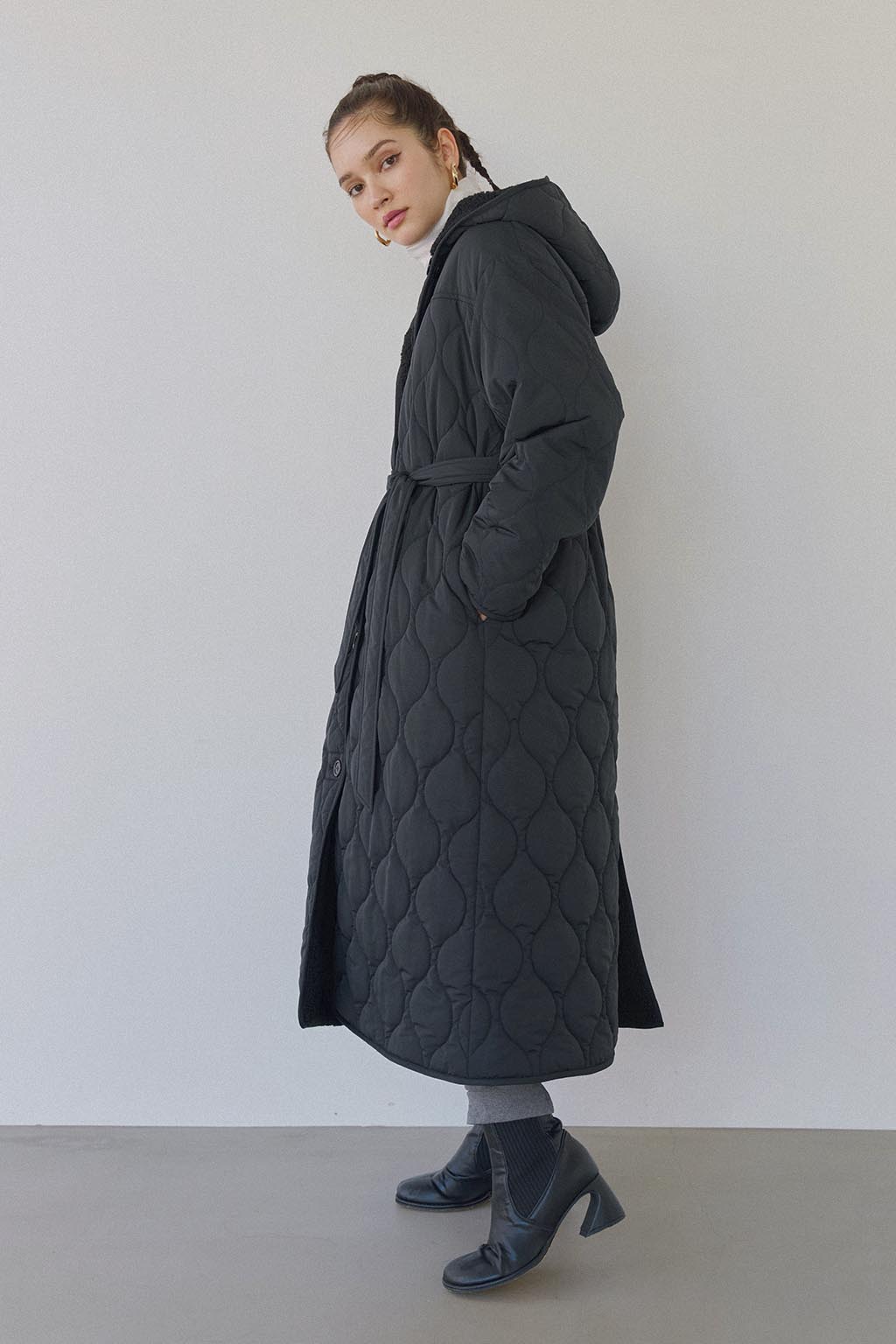 Reversible Quilting Padded Long Coat Black - ALEXIA STAM