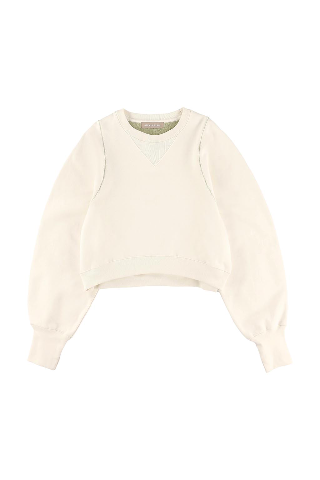 Contrast Stitch Cropped Sweat Shirt - ALEXIA STAM