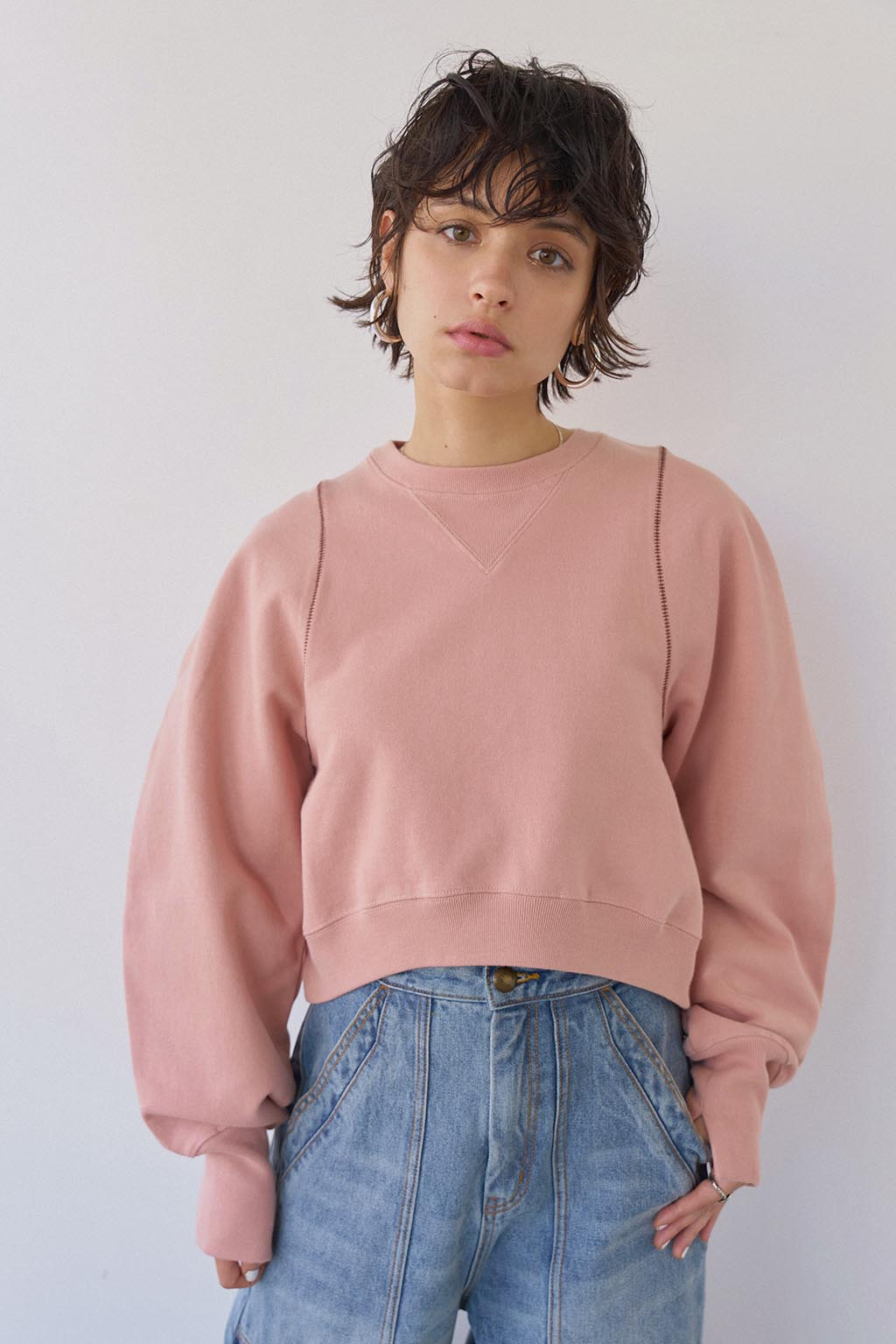 Contrast Stitch Cropped Sweat Shirt