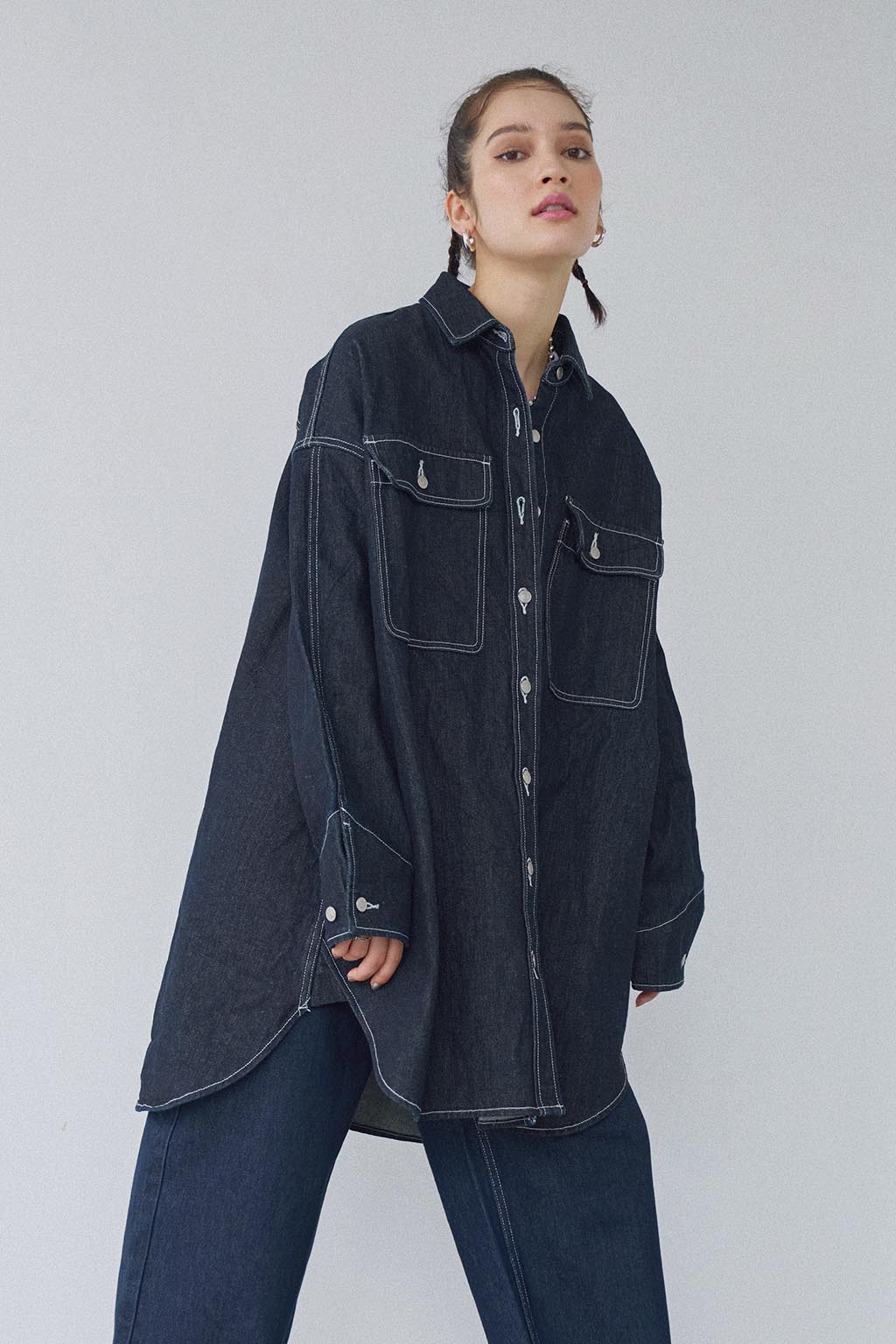 Oversized Denim Shirt Jacket - ALEXIA STAM