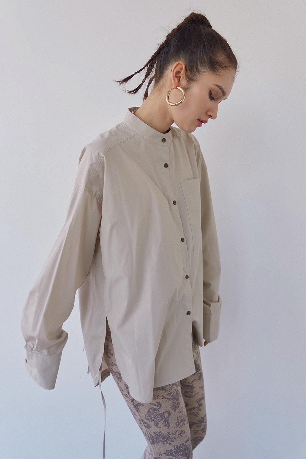 Stand Up Collar Drawstring Shirt - ALEXIA STAM