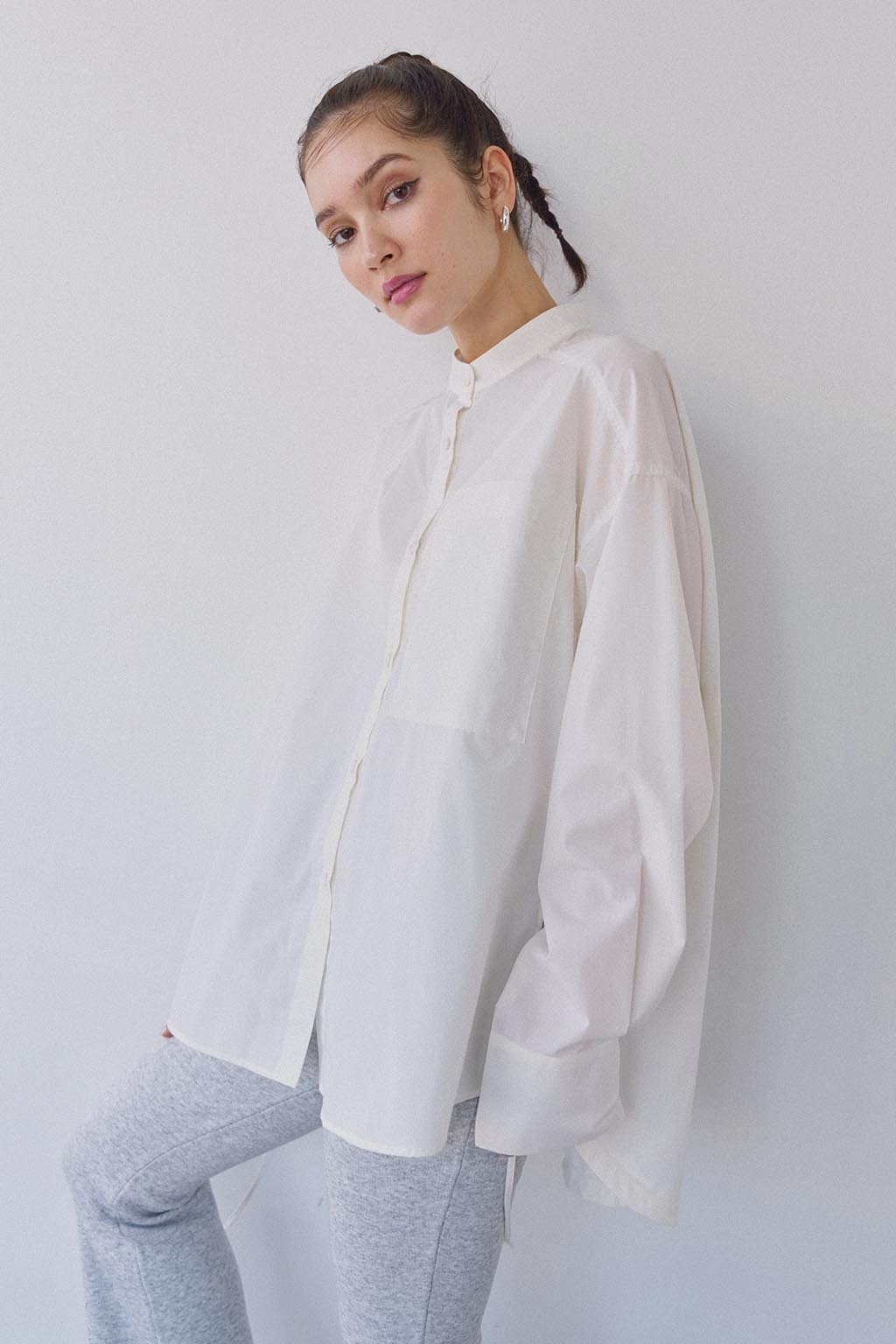 Stand Up Collar Drawstring Shirt - ALEXIA STAM