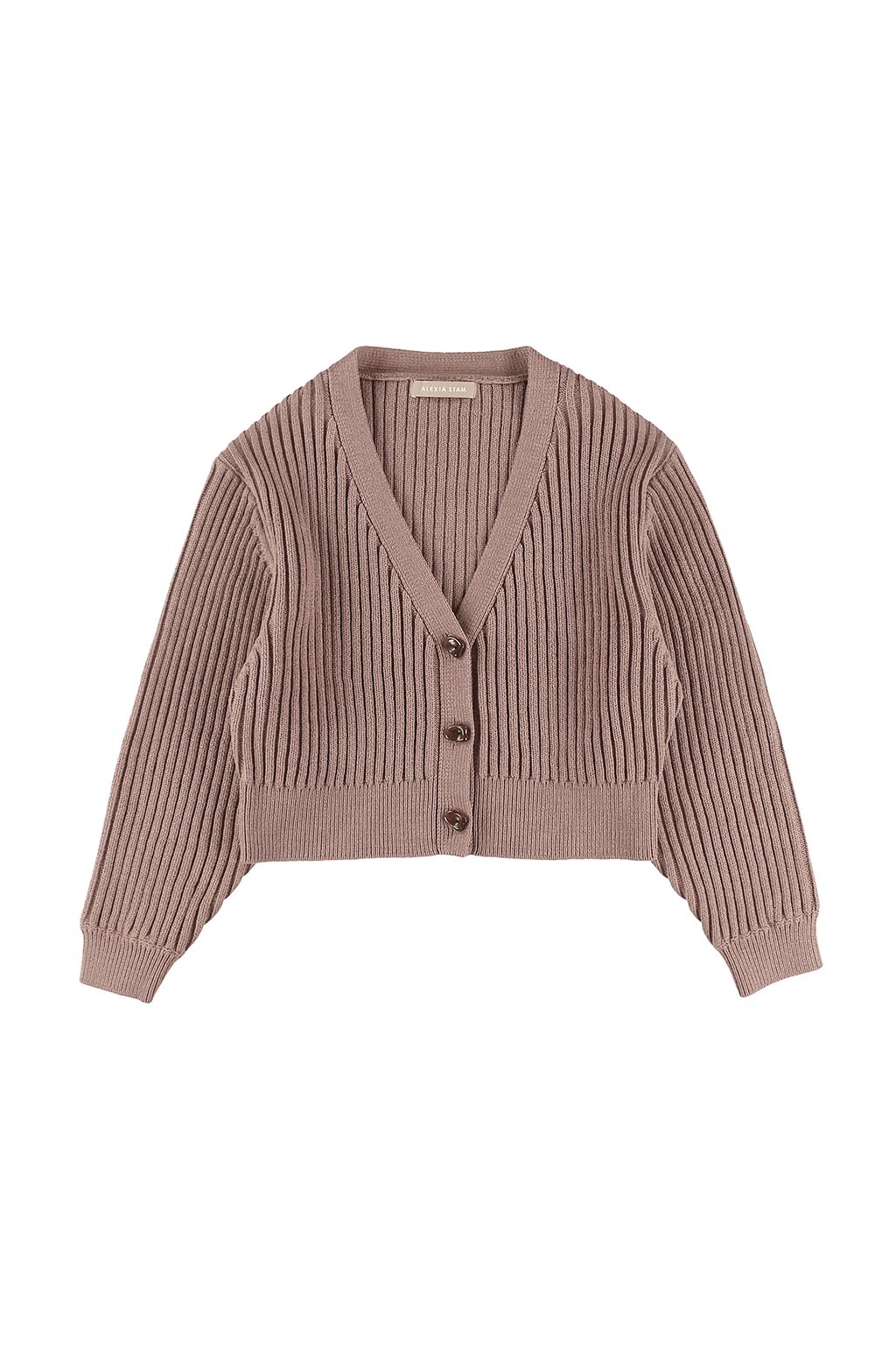 V Neck Rib Knit Cardigan - ALEXIA STAM