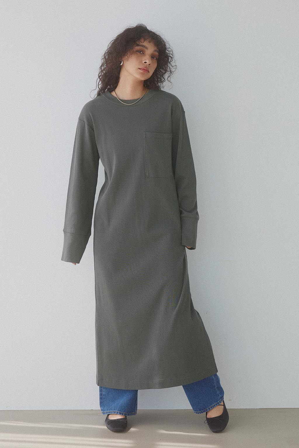 Front Pocket Long Sleeve Dress - ALEXIA STAM
