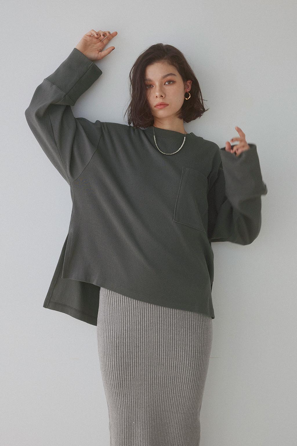 Oversized Front Pocket Long Sleeve Top - ALEXIA STAM