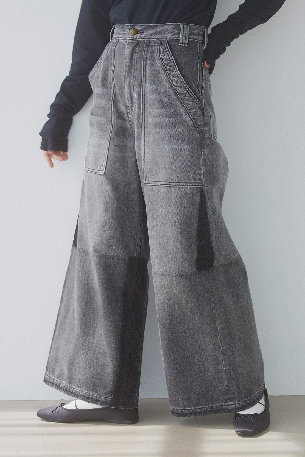 patchwork wide denim pants