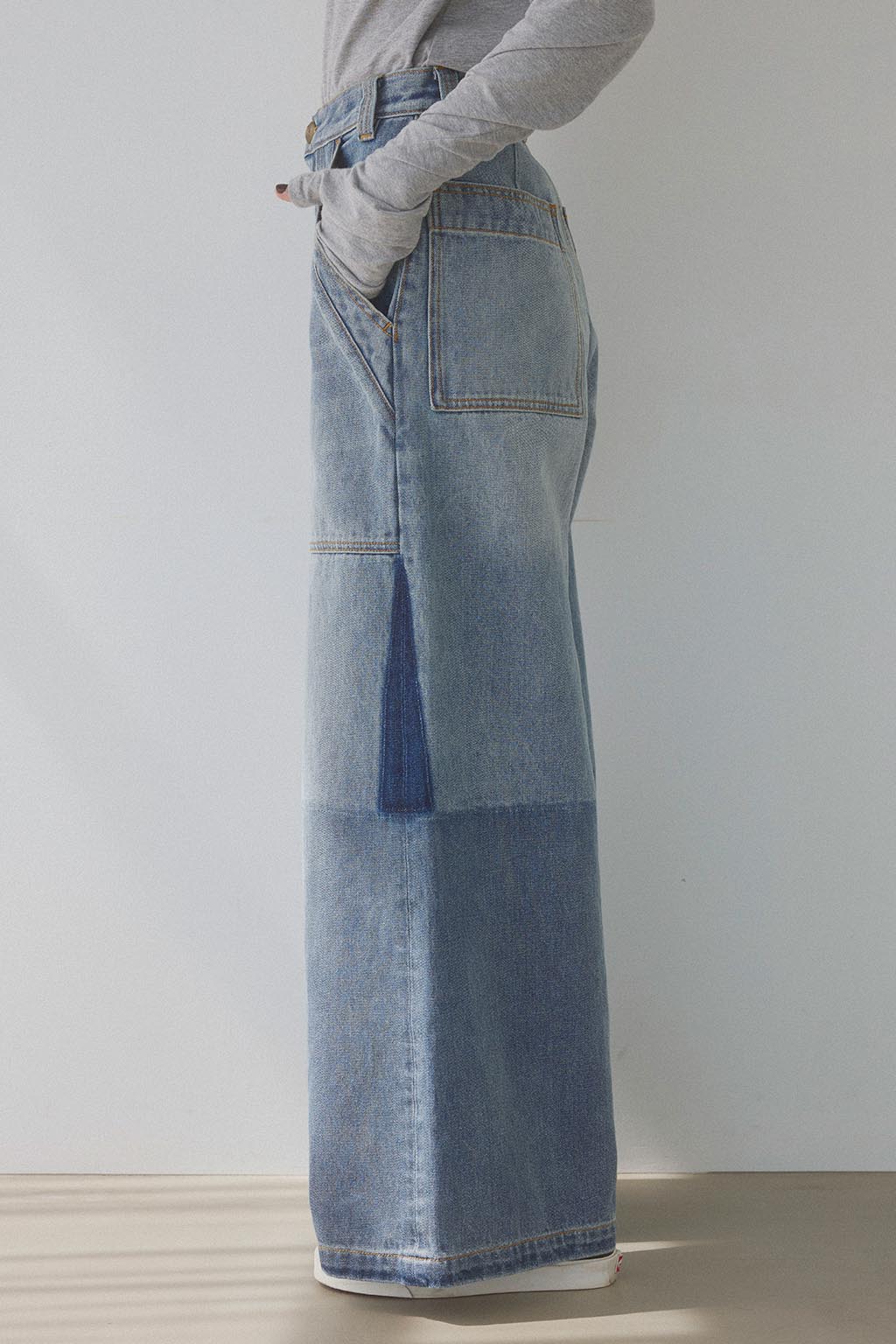 Patchwork Like Wide Denim Pants - ALEXIA STAM