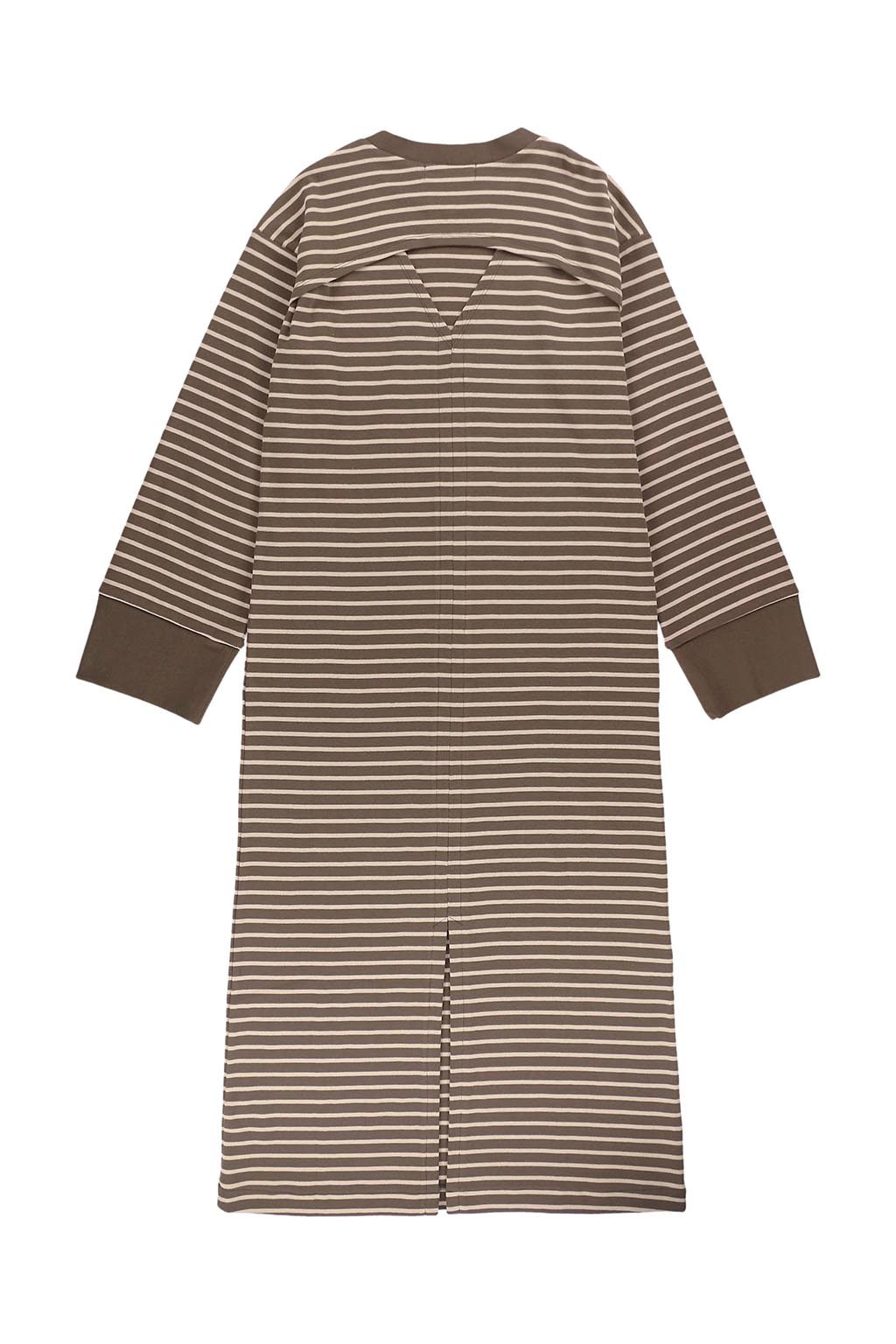 Striped Front Pocket Long Sleeve Dress Brown x Beige | ALEXIA STAM