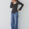 Heart Straight Denim Pants Blue