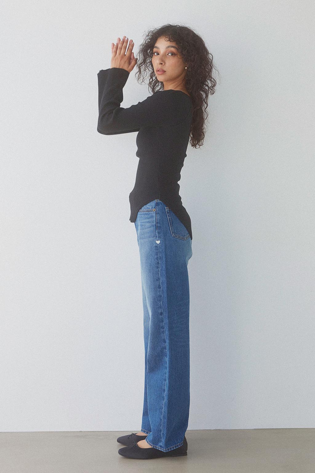 Heart Straight Denim Pants Blue