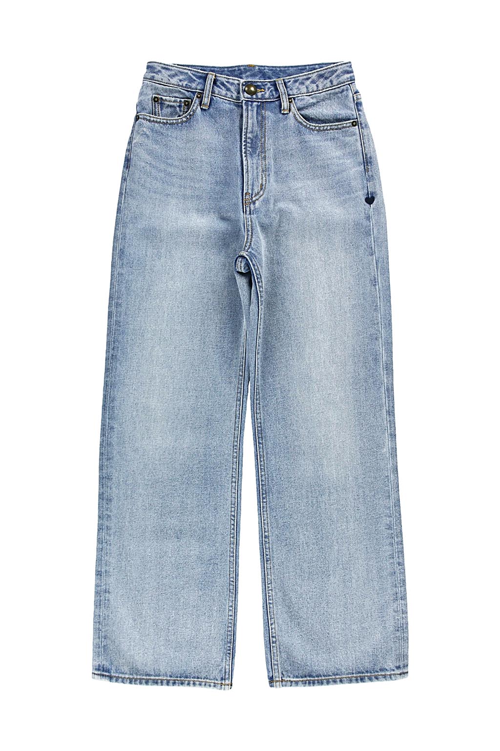 Heart Straight Denim Pants Light Blue