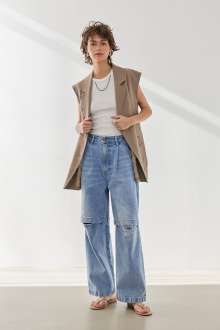 Slash Knee Wide Denim Pants