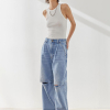 Slash Knee Wide Denim Pants