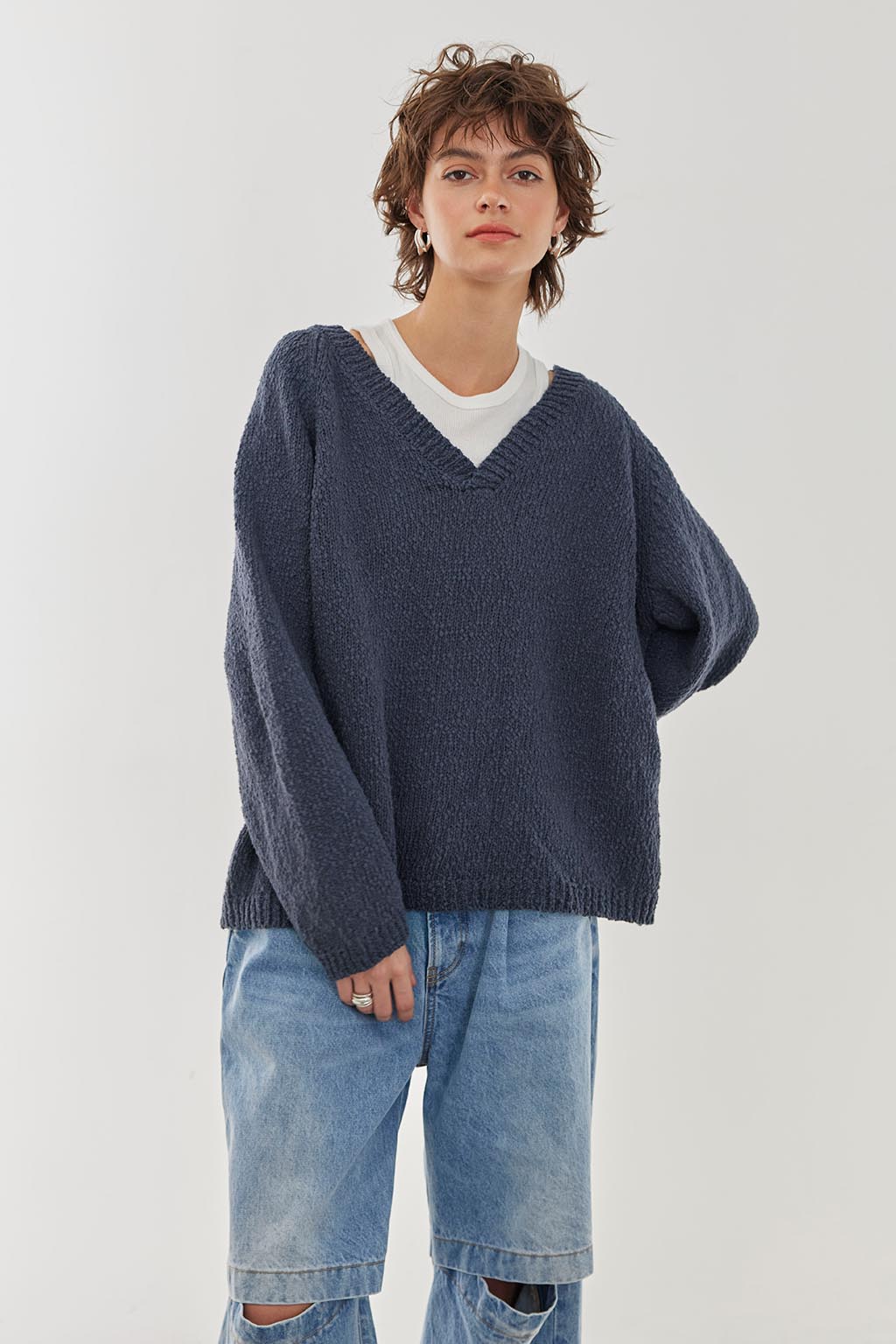 V Neck Cotton Knit Top | ALEXIA STAM