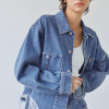 Fringe Hem Denim Jacket Blue