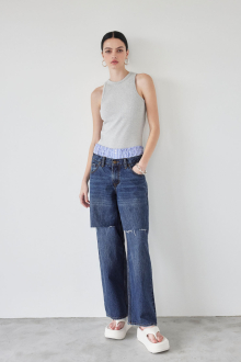 Alternative view of Layered Waist Wide Denim Pants