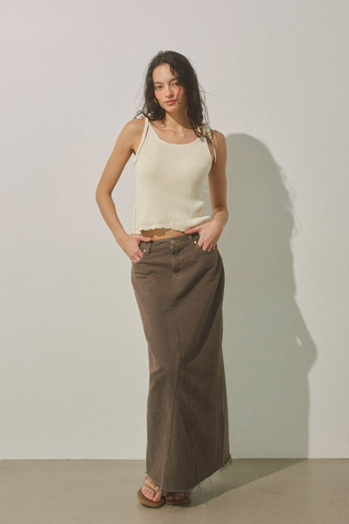 Low Rise Denim Long Skirt