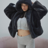 Hooded Eco Fur Jacket Black