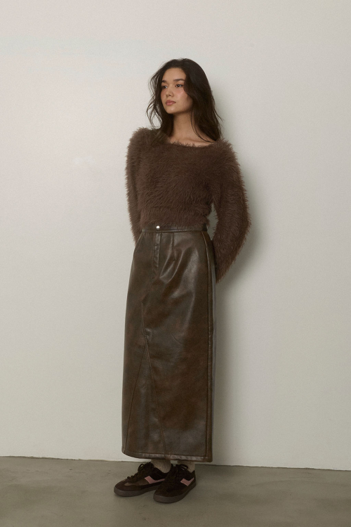 Eco Leather Warm Long Skirt