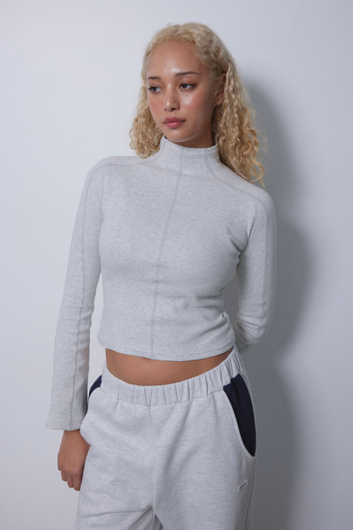 Wellness High Neck Rib Long Sleeve Tee