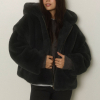 Hooded Eco Fur Jacket Black