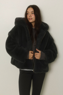 Hooded Eco Fur Jacket Black
