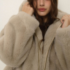 Hooded Eco Fur Jacket Greige