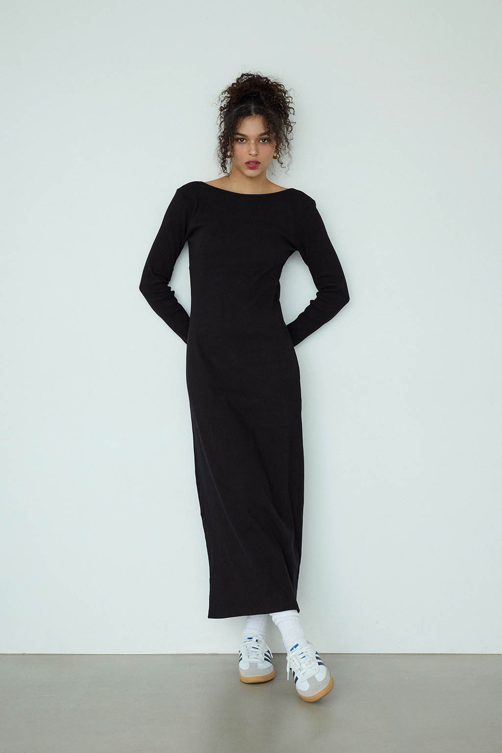 Back Adjuster Long Sleeve Rib Dress - 画像 (9)