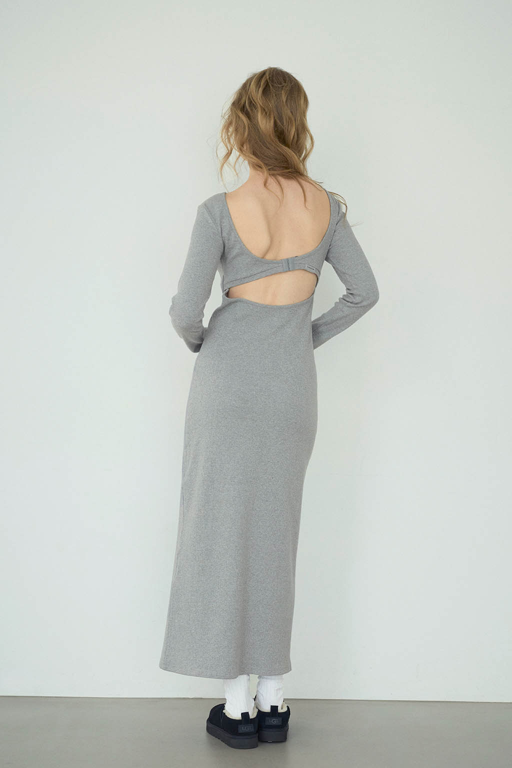 Back Adjuster Long Sleeve Rib Dress - 画像 (7)