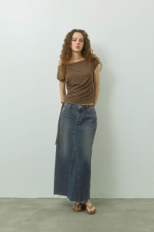 Low Rise Denim Long Skirt