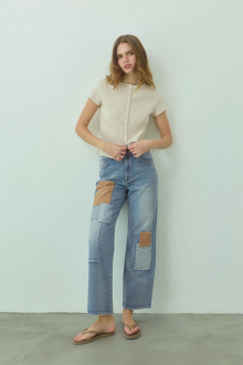 Patchwork Denim Pants Blue