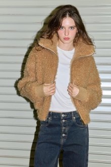 Curly Faux Fur Blouson Caramel